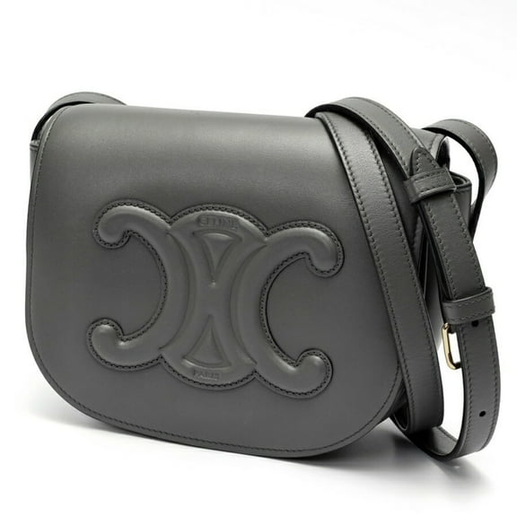 Pre-Owned CELINE Folco Cuir Triomphe Shoulder Bag 19826 Smooth Calfskin Grey E-158337 (Good)