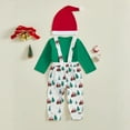 thumbnail image 5 of Tisuna Christmas Outfits Set For Newborn Baby Cartoon Print Long Sleeve Crew Neck Sweatshirt And Overalls Pants Set Cute Soft Baby Christmas Outfits Green Size 0-3 Months, 5 of 5