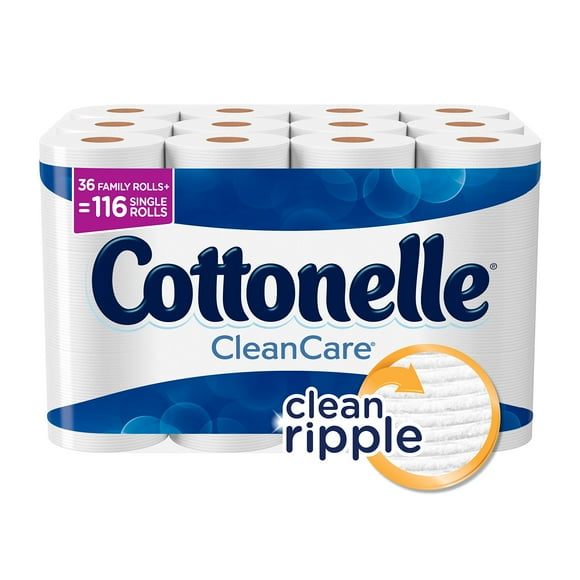 Cottonelle CleanCare Rouleau de Papier Toilette Familial (Lot de 36 Rouleaux), Papier Hygiénique, Rouleaux de Papier Toilette Ultra Doux avec Texture Ondulée Propre, Sûr pour les Égouts et les Fosses Septiques