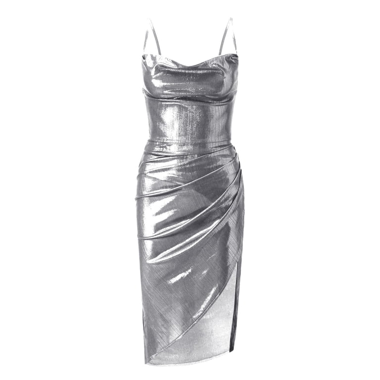 styling black dress Black and Silver Sequin Maxi Dress with Slits main image 1