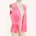 thumbnail image 5 of GEWSEY Women Western Tassels Vest Tops 70s Hippie Suede Fringe Vests Jacket Cardigan Open Front Rodeo Cowgirl Shirt (Hot Pink, XL), 5 of 9