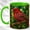 Green, variant on Red Finch Coffee Mug, Stained Glass Bird Mug, Ceramic 11 oz