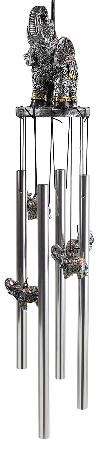 Feng Shui Thai Buddha Elephant In Filigree Art Figurine Crown Garden Wind Chime