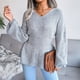 thumbnail image 1 of Women Autumn Winter Knitted Sweater, Lantern Sleeve Tight Waist Sweater Hem Ruffle  For Home ANGGREK Gris M, 1 of 8