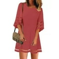 thumbnail image 1 of Daeful Robes Courtes Manches Été Plage Robe d'Été Mini Robe Unie Dames Aguichant Bohème Col Rond Rouge m, 1 of 2