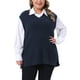 thumbnail image 1 of Chaleco de suéter de mujer plus size Agnes Orinda, tejido acanalado, cuello en V, sin mangas, con dobladillo dividido, blusa casual sin mangas 2X azul oscuro, 1 of 6