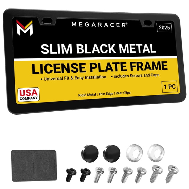 Marco para placa de matrícula Mega Racer delgado negro mate de metal