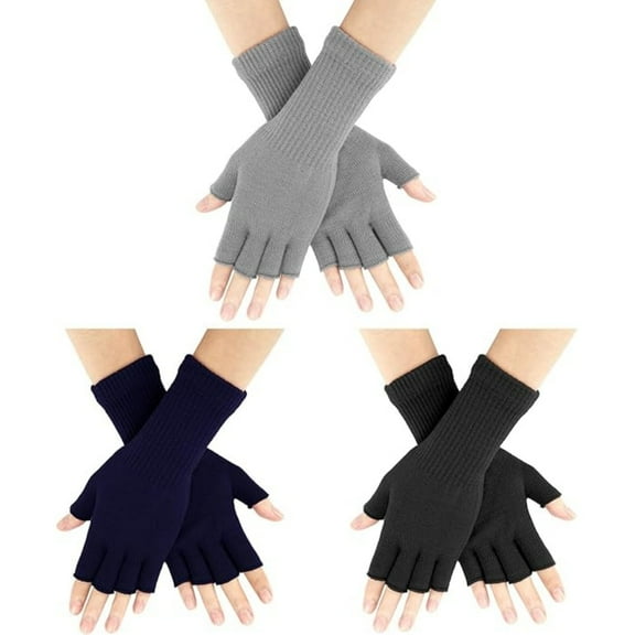 3 Pairs Half Finger Gloves for Women Men, Unisex Half Finger Gloves Knit Gloves, Winter Stretchy Gloves, Knit No-Finger Mittens, Unisex Warm Gloves