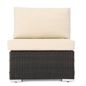 Sabrina Outdoor Grey Wicker Armless Sectional Sofa Seat With Water Resistant Cushions Set Of 2 White