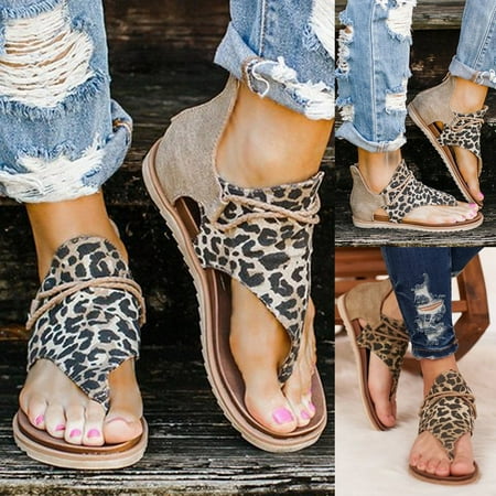 

Women Summer Clip-Toe Shoes Zipper Comfy Sandals Flats Casual Beach Sandals Khaki qILAKOG Size 11