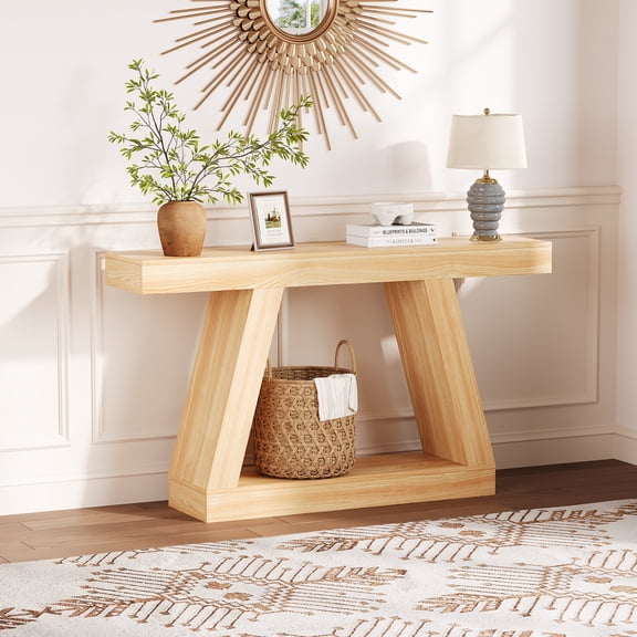 Farmhouse Console Table 55 Inch Wood Entryway Sofa Table with Storage Shelf for Living Room Hallway