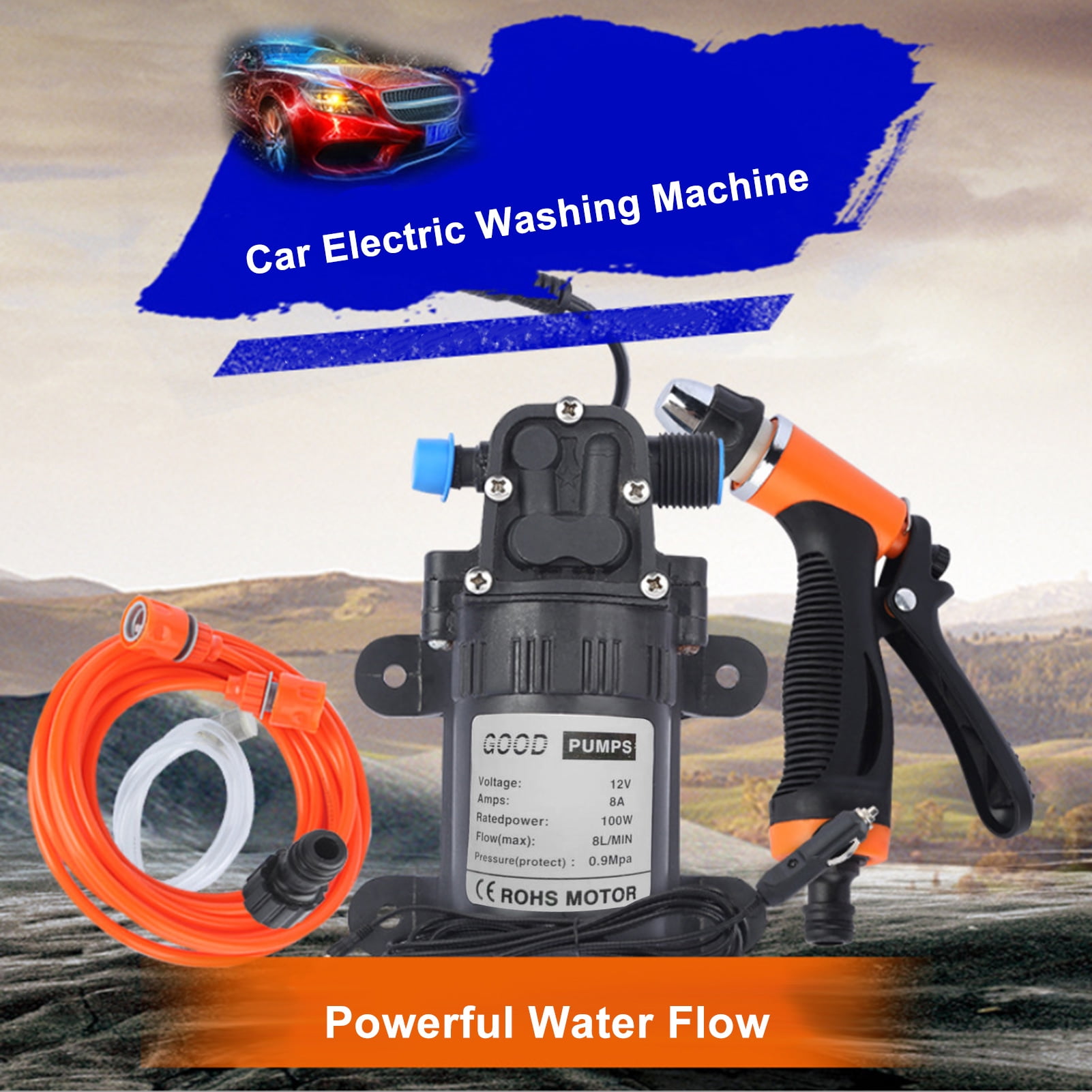 MIXFEER High Pressure Electric Car Washer, 12V Wash Pump Water Spray