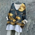thumbnail image 2 of CFLVAEK Oversized Linen Long Sleeve Blouses Women Vintage Floral Print Batwing Shirt Comfy Hide Tummy Crewneck Shirts Lightweight Summer Resort T Shirt, 2 of 7