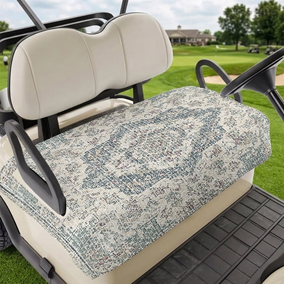 Golf Cart Seat Covers for 2 Seater,Beige Boho Floral Microfiber Cart Seat Towel Blanket,Medieval Vintage Ethnic Flower Abstract Absorbent NonSlip Bench Seats Protector for Golf Course 51"x31"