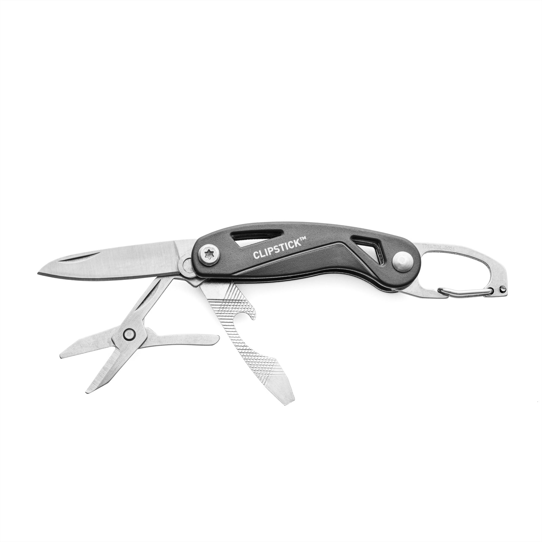 TRUE 6-in-1 Stainless Steel Keychain Multi-Tool with Carabiner Clip, Silver