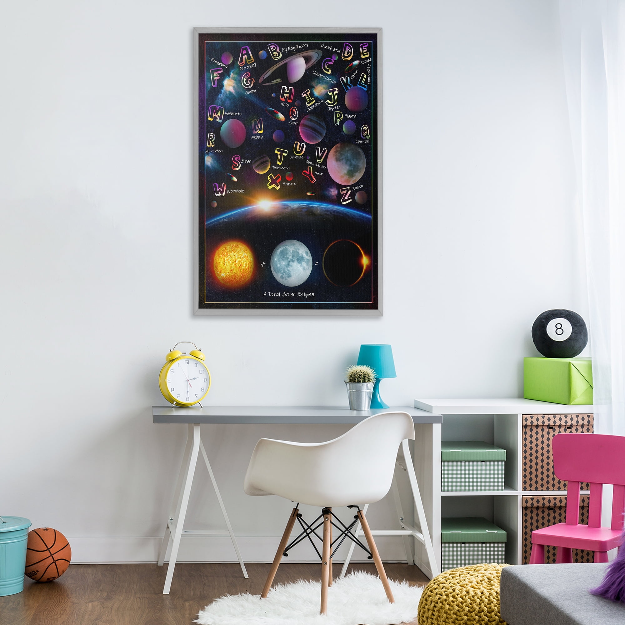 Educational Astronomy Alphabet Gray Framed Giclee Art, design by Ali Chris