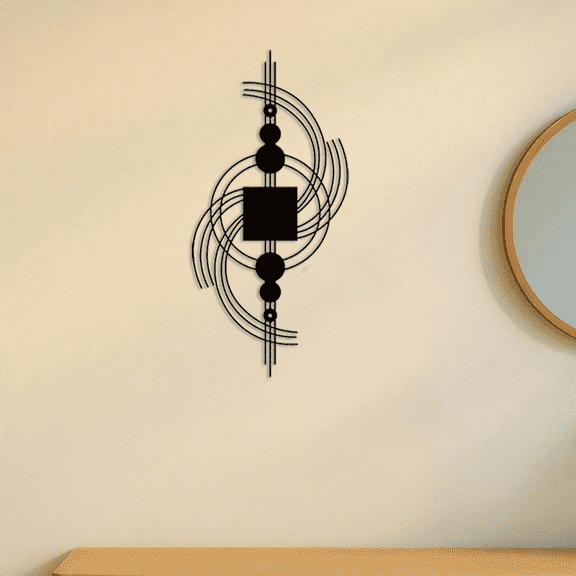 1PC Modern Geometric Metal Wall Art, Circular and Square Abstract Wall Sculpture Minimalist Home Decor for Living Room Housewarming Gift Halloween Christmas Decor Wall Hanging for Apartments