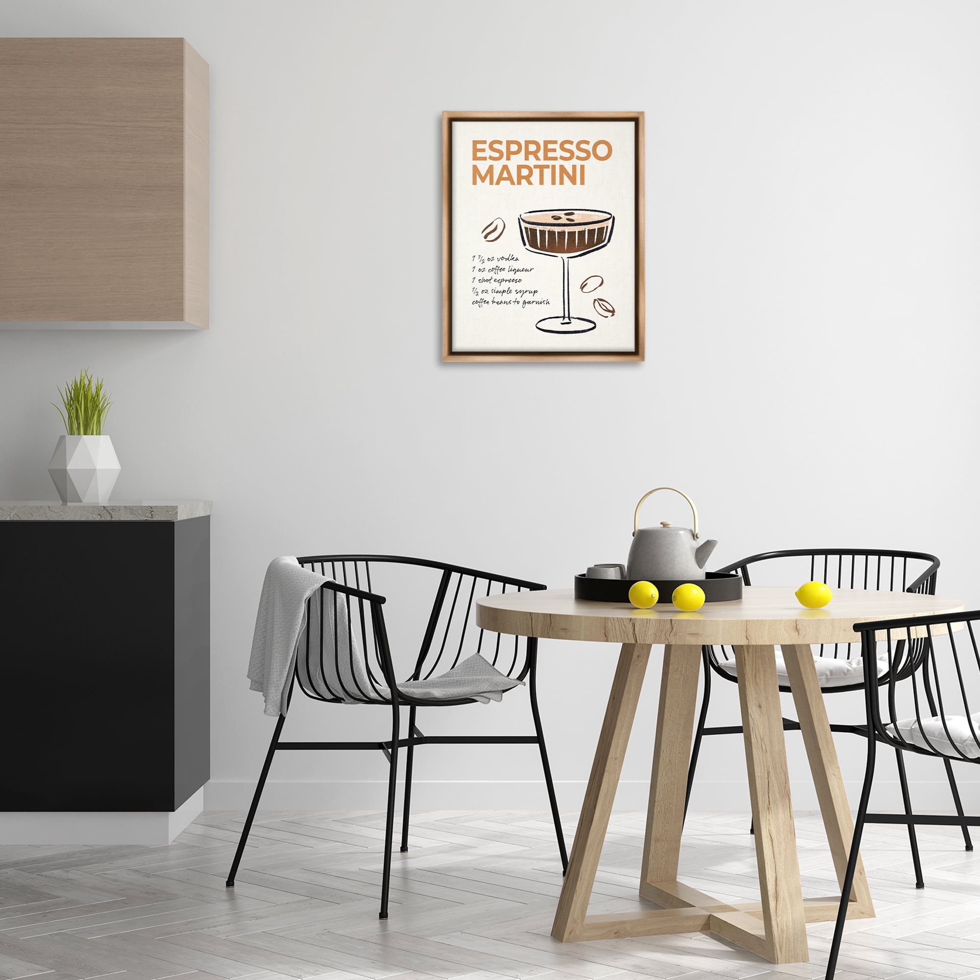 Stupell Industries Espresso Martini Recipe Food & Beverage Painting Brown Floater Framed Canvas Art Print Wall Art, 17 x 21