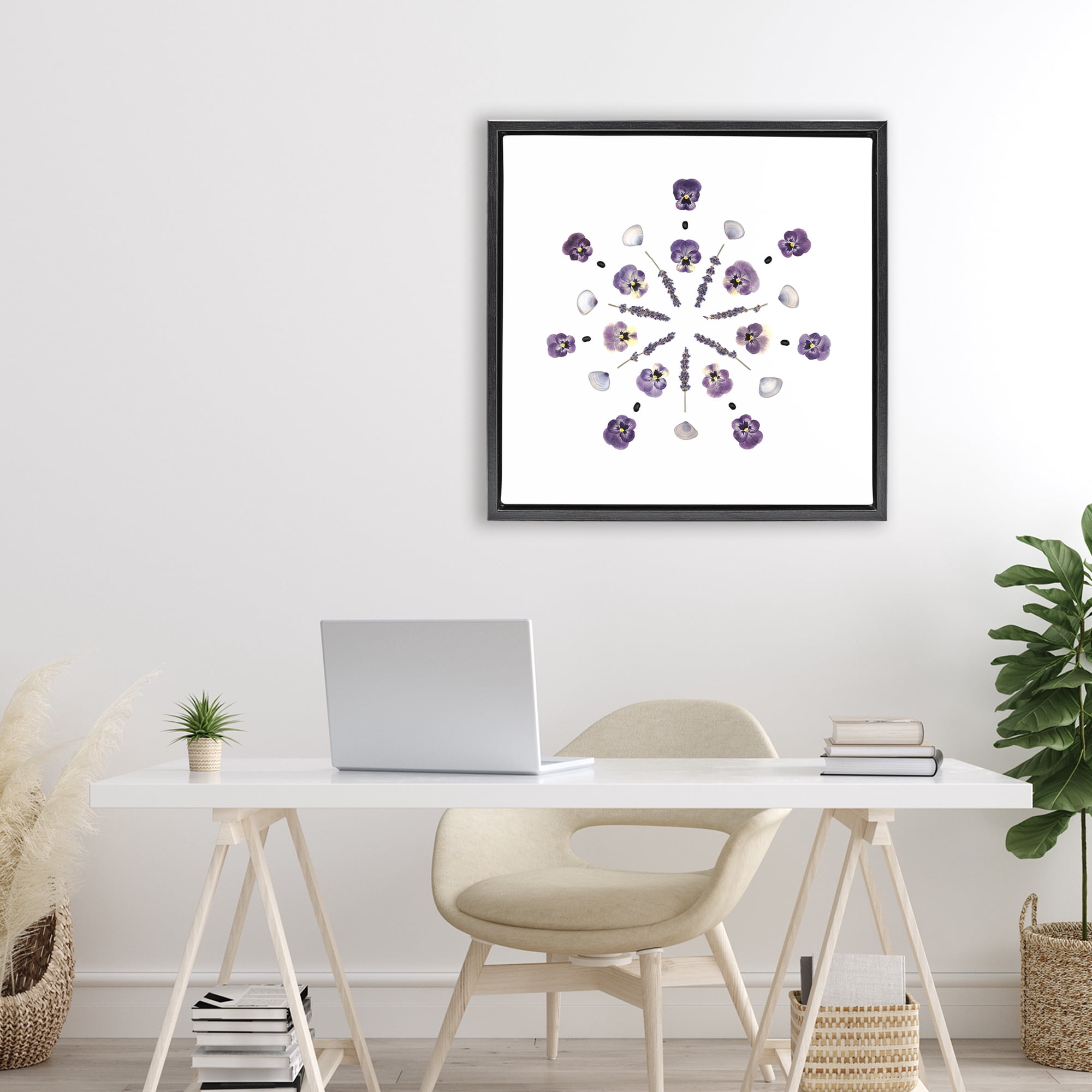 Stupell Industries Pansies & Lavender Symmetry Black Framed Floater Canvas Wall Art, design by Beth Adoette