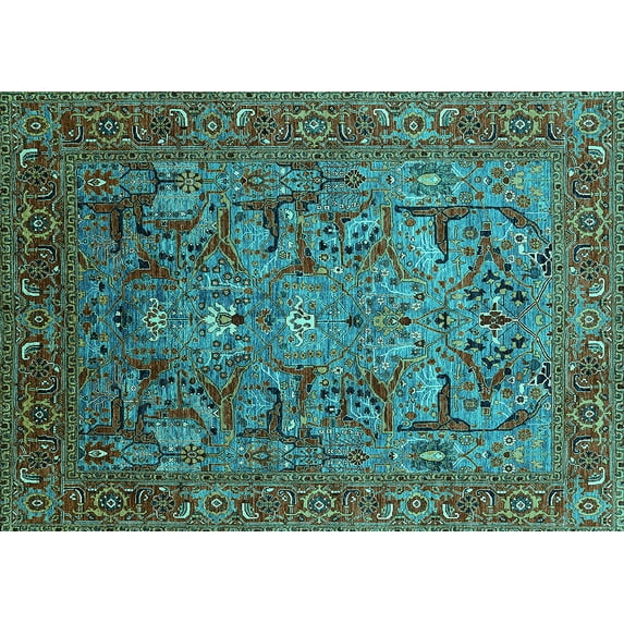 Ahgly Company Indoor Rectangle Oriental Turquoise Blue Traditional Area Rugs, 8' x 10'