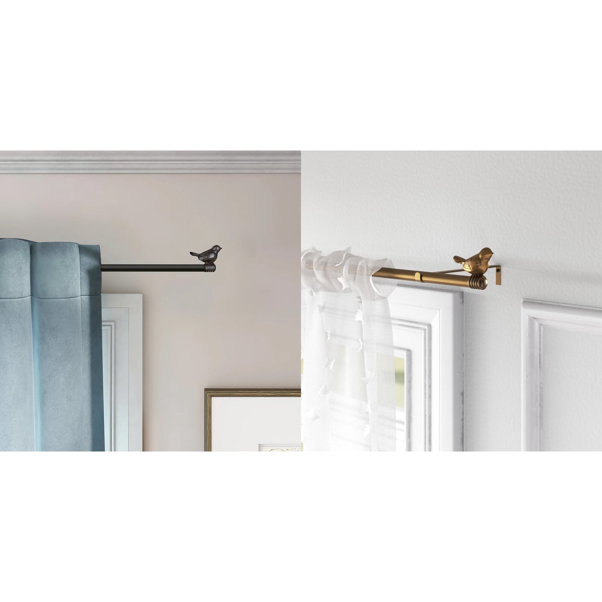 Urbanest 3/4-inch Cute Bird Designer Decorative Adjustable Window Treatment Curtain Single Rod Set, Heavy Duty, Beige Cottage, 28"-48"