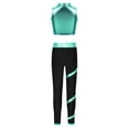 thumbnail image 2 of YONGHS Kids Girls Stage Performance Workout Outfits Metallic Vest with Rhinestones Striped Pants Set Blue Green 16, 2 of 5