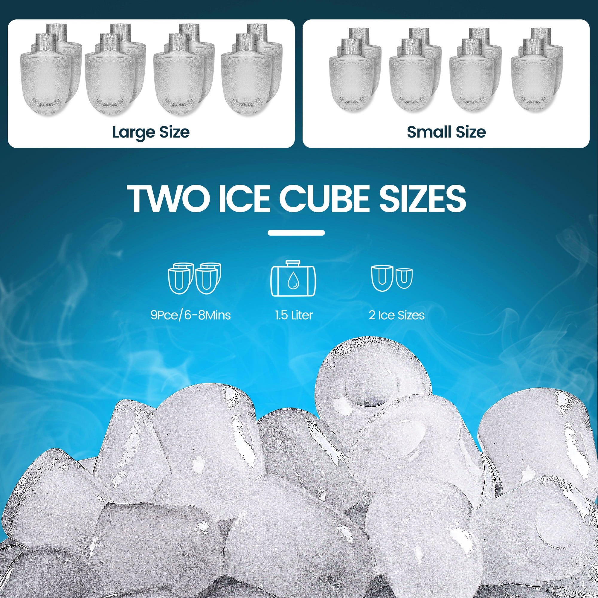 Ice Makers Portable Countertop 2 Ice S,Portable Compact Ice Cube Maker with Ice Scoop & Basket,26.5lbs in 24Hrs,9 Cubes Ready in 6Mins,for Home/Kitchen/Office/Bar