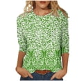 thumbnail image 1 of Pompotops Mode Femme Col Rond T-Shirt Manches 3/4 Blouse Imprimée Hauts Chandail en Molleton Liquidation, 1 of 4
