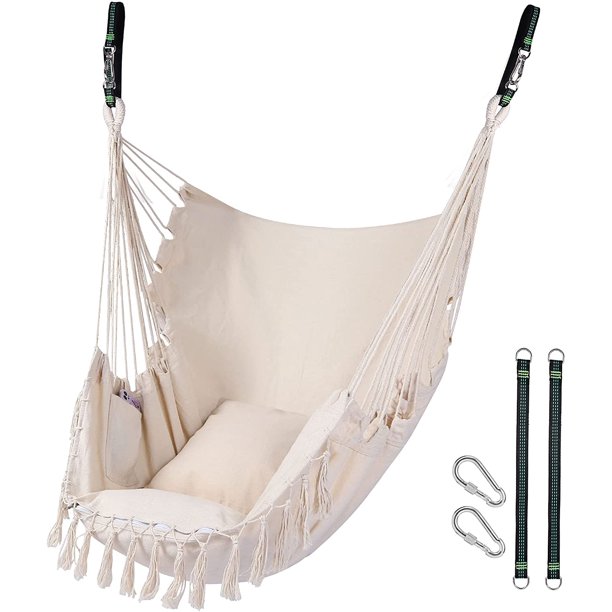 REDCAMP Hanging Hammock Chair with 2 Cushions, Macrame Hanging Rope Swing Seat with Hardware
