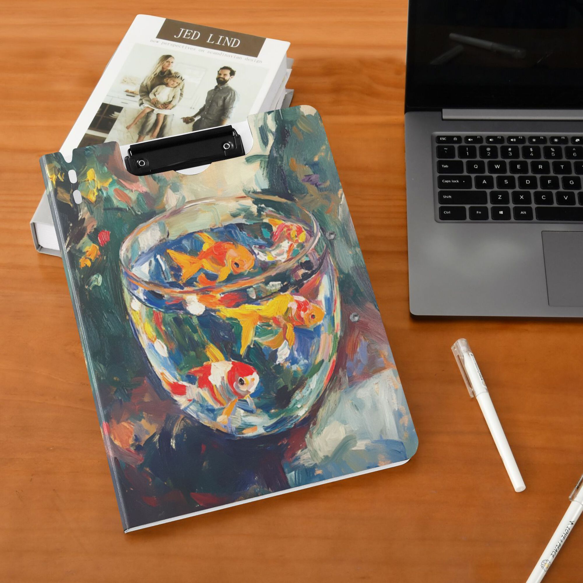 FORMRS A4 Clipboard Folder with Pen Holder Horizontal Foldable School Office Binder, Colorful Goldfish