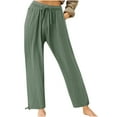 thumbnail image 7 of HomeGardon Pants for Women Womens Pants Womens Elastic High Waisted Palazzo Pants Casual Wide Leg Long Lounge Pant Trousers with Pocket Women' s Culottes Linen Blend Drawstring Trousers Capris S-5XL, 7 of 7