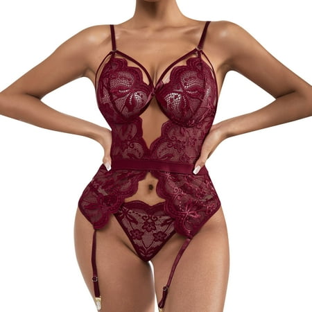 

TAIAOJING Women s Exotic Teddy Bodysuit V Neck SexyLingerie Lace Backless Lanyard Underwear Conjoined Tight Lace Underwear One Piece
