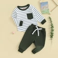 thumbnail image 2 of Okbabeha Toddler Baby Boy Fall Clothes Striped Long Sleeve Pullover Shirt Crewneck Sweatshirt Jogger Pants Outfits Set, 2 of 7
