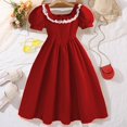 thumbnail image 4 of Mercatoo 8 to 12 Years Child Girl Square Neck Bubble Short Sleeve Dress Daug𝐡ter's 𝐅ancy Thanksgiving Christmas Dresses, 4 of 9
