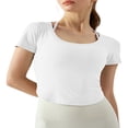 thumbnail image 2 of Femmes Entraînement T-Shirts Manches Courtes Ourlet Courbé Yoga Tops, 2 of 3