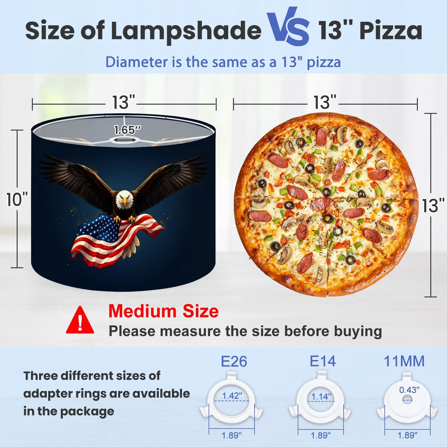 Lamp Shades Set of 2 Bald Eagle Holding American Flag Independence Day 13" x 13" x 10" Lampshade for Table Lamps Floor Lamps Lamp Shade Replacement Easy Assembly Required