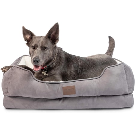 Pet Craft Supply Premium Orthopedic Lounger Dog Bed Sofa Style Couch Removable Washable Cover Joint Arthritis Relief Bolster Headrest Pet Bed for Small Dogs Medium Large Breed Dogs, Cream