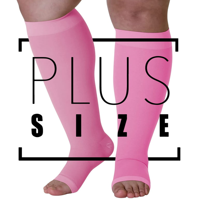 3XL Plus Size Wide Calf Support Socks for Men & Women Circulation 20-30mmHg  - Opaque Compression Socks with Open Toe for Varicose Veins Circulation