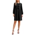 thumbnail image 2 of Vestido de mujer Inspire Chic, vestido casual de manga larga con lazo frontal, vestido tunic lindo, talla XS, negro, 2 of 6