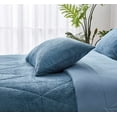 thumbnail image 2 of Chezmoi Collection Zane 3-Piece Sherpa Comforter Set, Triangle Quilting Reversible Washed Microfiber Bedding, Queen, Blue, 2 of 9