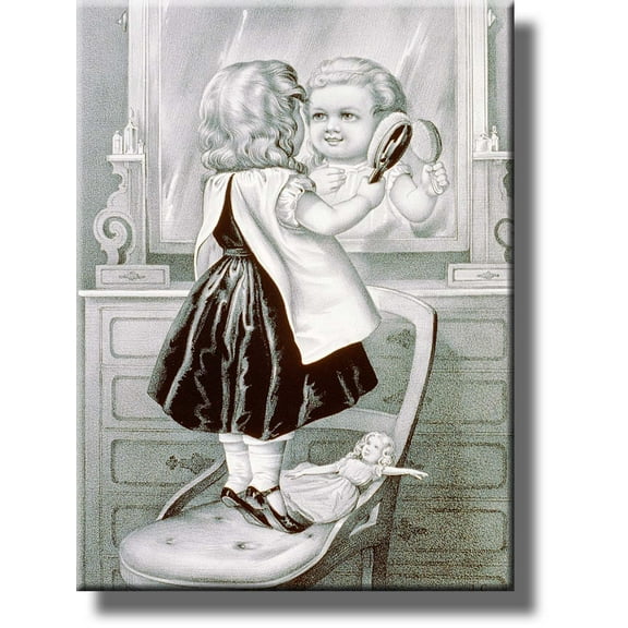 Girl Brushing Hair Vintage Picture Made on Stretched Canvas Wall Art Decor Ready to Hang!.