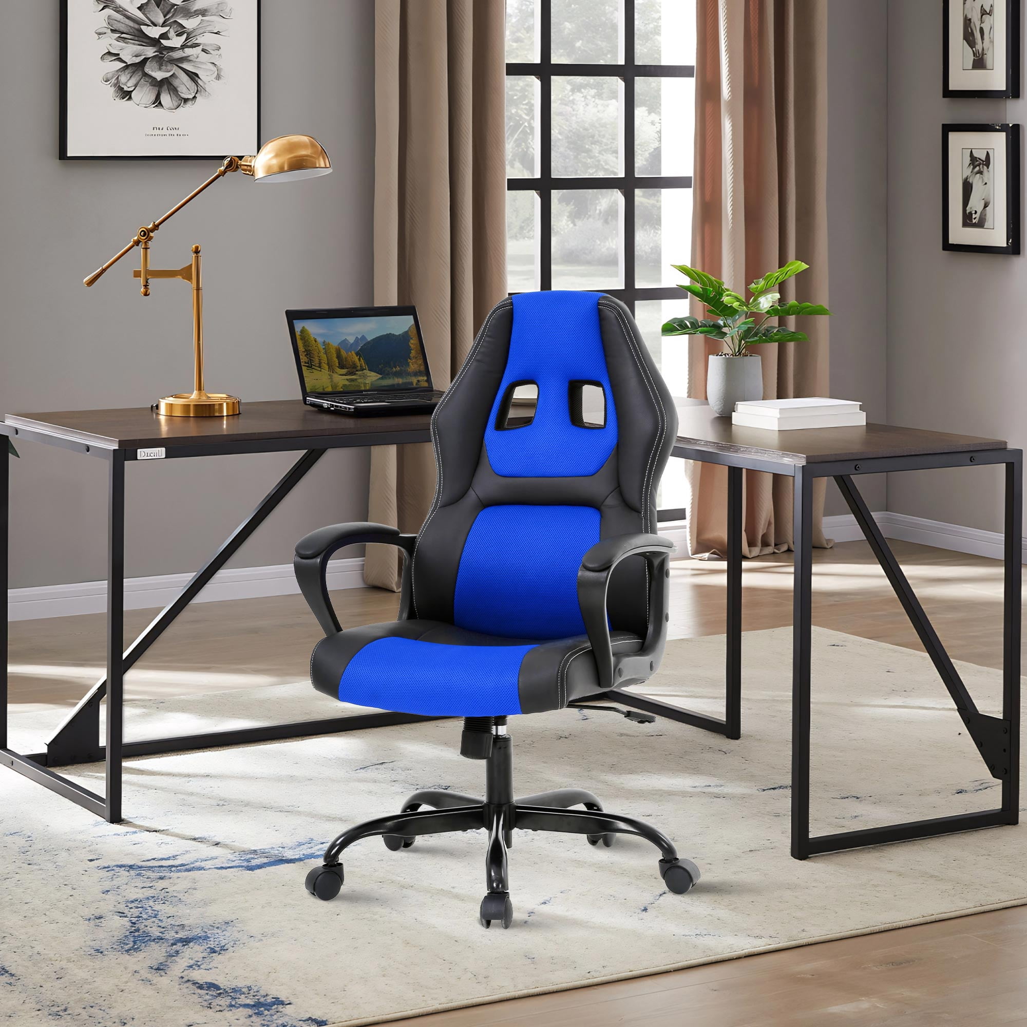 CL.HPAHKL PC Gaming Chair, Ergonomic Computer Chair PU Leather Gamer Chair with Headrest and Lumbar Support, Height Adjustable Video Game Chair Gaming Chair for Adults Teen, Blue