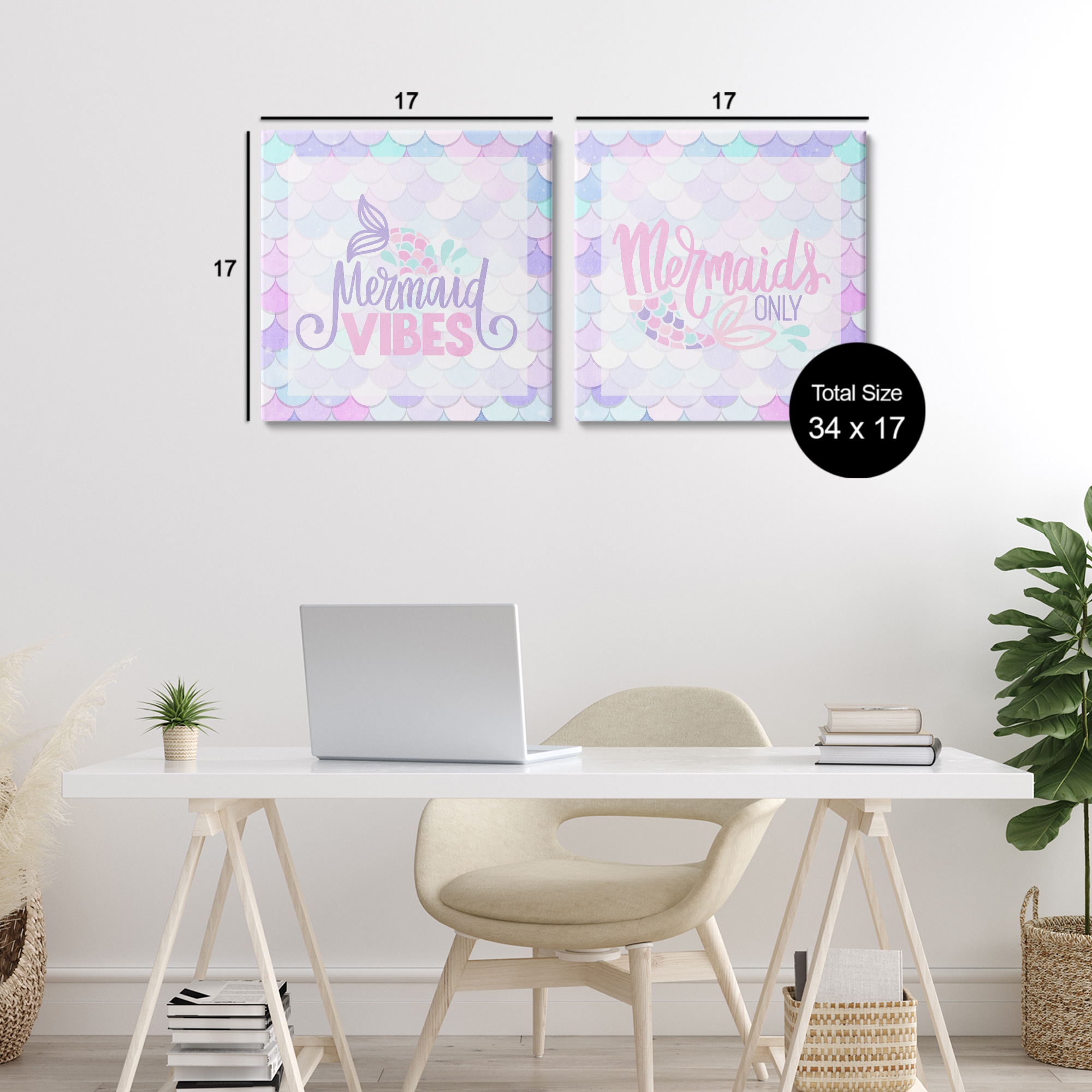 Dreamy Mermaid Phrases with Scales 2 Piece Canvas Wall Art Set, design by Kim Allen