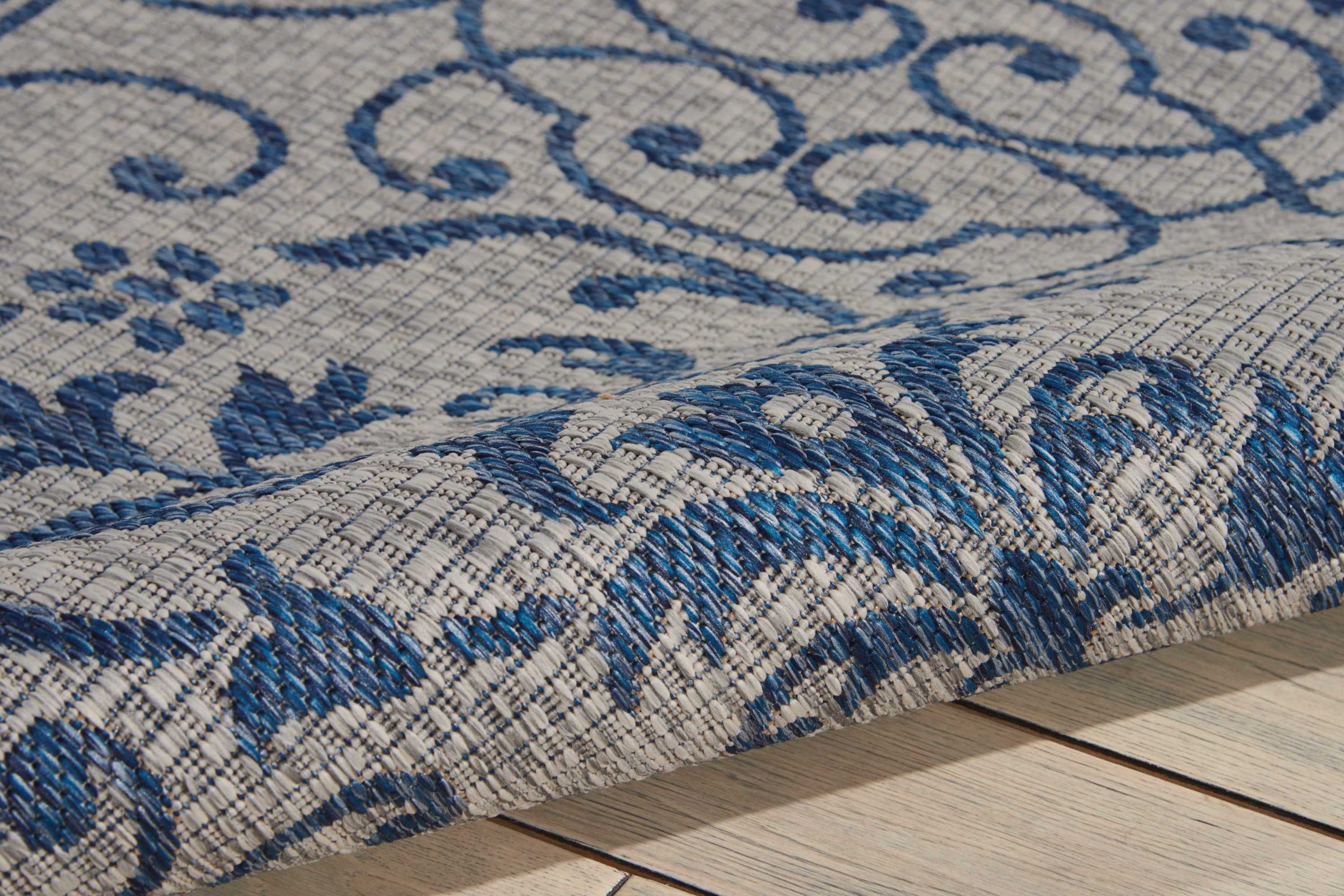 Nourison Garden Party Indoor/Outdoor Transitional Damask Ivory/Blue 9'6" x 13' Area Rug, (10' x 13')