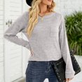 thumbnail image 3 of Women Pullover Casual T-Shirts Crew Neck Long Sleeve Solid Color Loose Tunic Top, 3 of 5