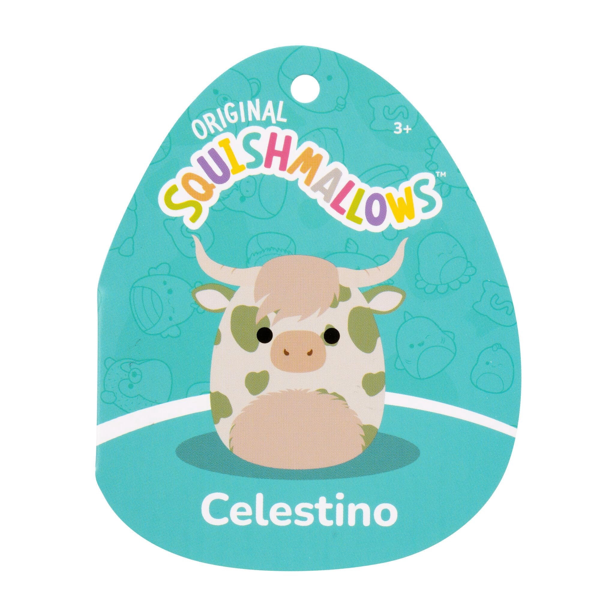Squishmallows Celestino The Highland Cow with Stains, Sage Green, 19 cm