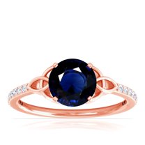 GemsNY September Birthstone - Celtic Prong Set Round Blue Sapphire Ring with Prong Set Diamonds (Grade - AA | 1.19cttw)