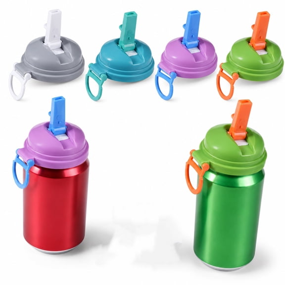 4 color 4 pack Soda Can Lids with Straws,Reusable Silicone Straws Soda ​Can Covers,Airtight Seal,Easy to Use,Prevents Spills,Fits Standard Cans.