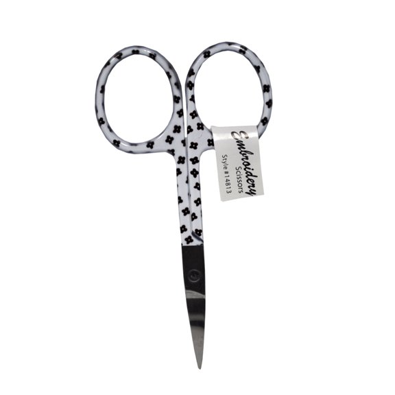 3 3/4 Inch White Blossoms Embroidery Scissors