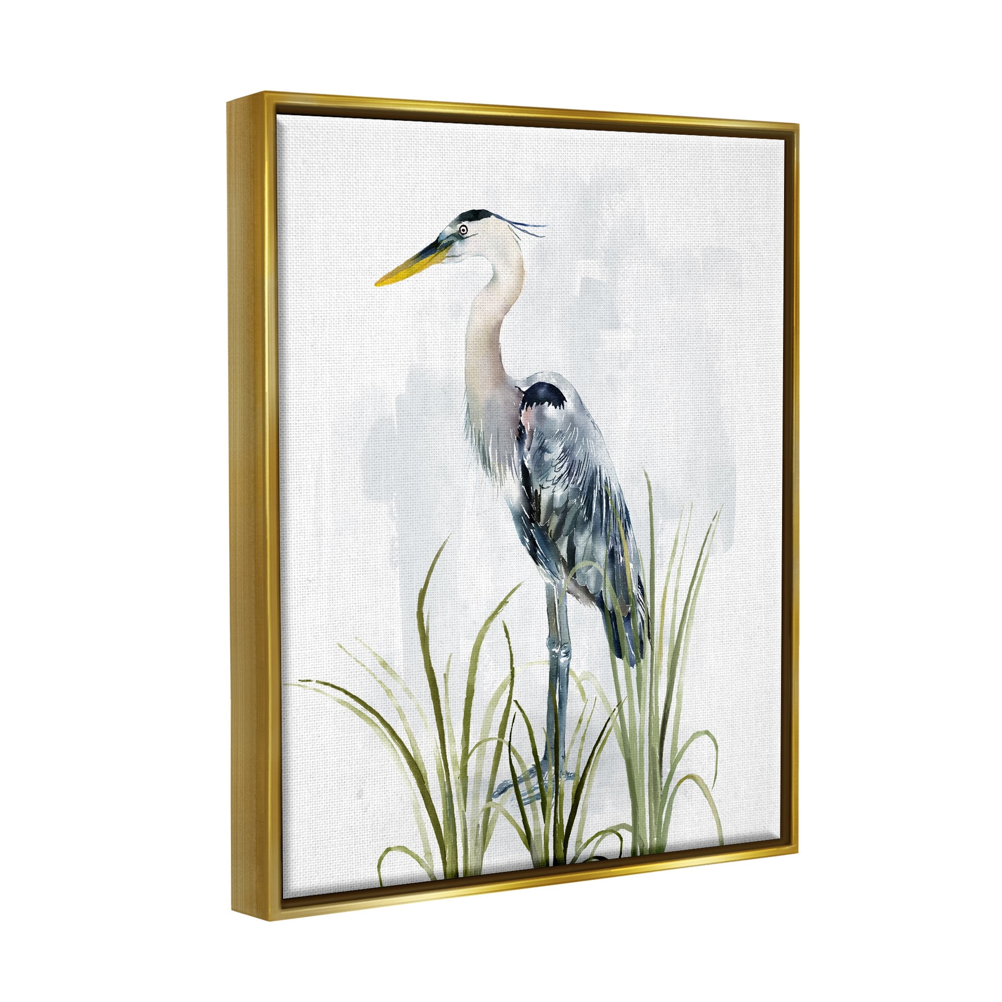 Stupell Industries Shore Bird Looking Left Animals & Insects Painting Gold Floater Framed Canvas Art Print Wall Art, 17 x 21